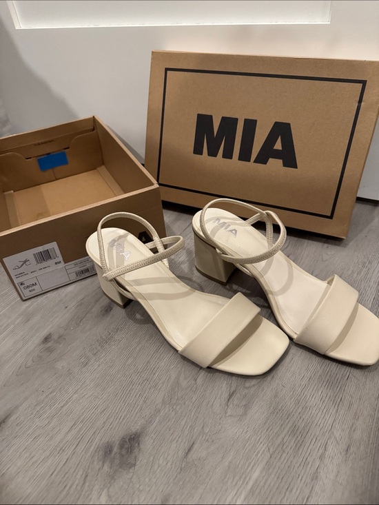 MIA Shoes - MIA Women's Cream Strappy Square-Toe Heels